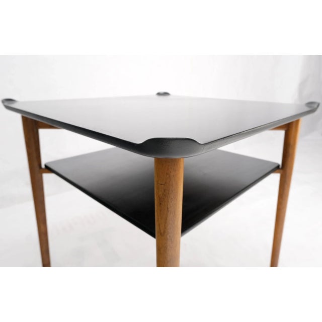 Two Tier Black Lacquer & Walnut Square End Side Center Table Stand Juhl Baker For Sale - Image 11 of 13