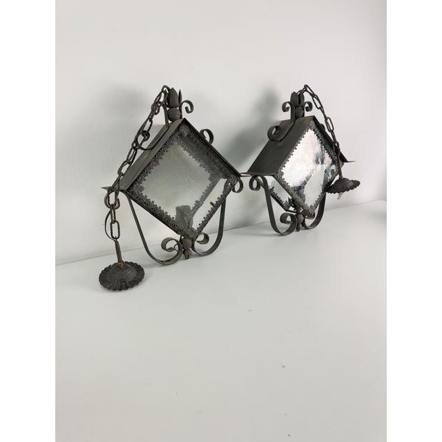 Set of two wrought iron chandeliers, 1960s Intact and in good condition, E27 bulb Width 40 cm Height 47 cm (100 cm...