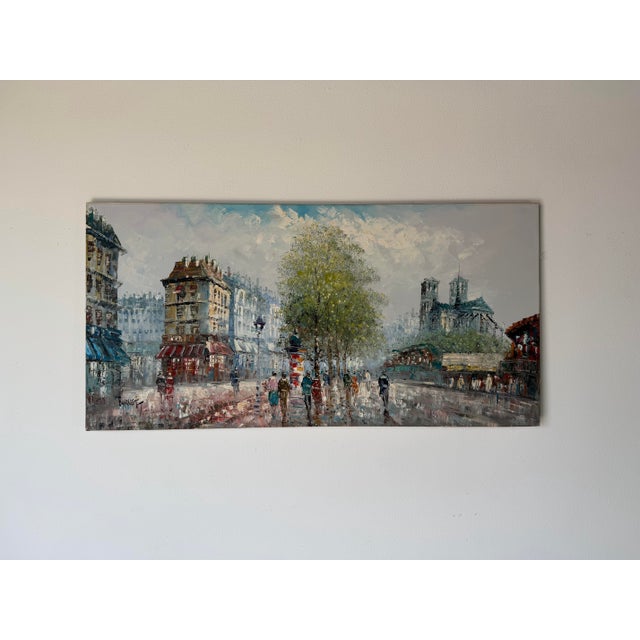 French Vintage Caroline Burnett Impressionist Parisian Street Scene Oil on Canvas Painting, Unframed For Sale - Image 3 of 11
