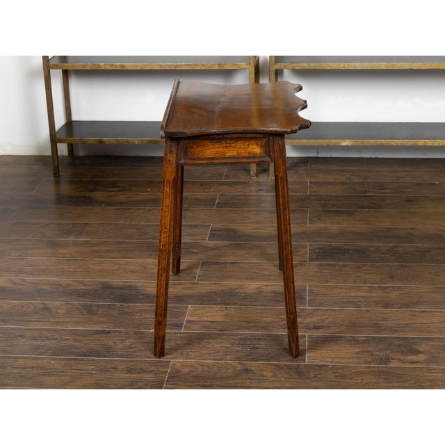 English Oak Side Table with Lift Top, Carved Serpentine Front and Fluted Legs For Sale - Image 11 of 12