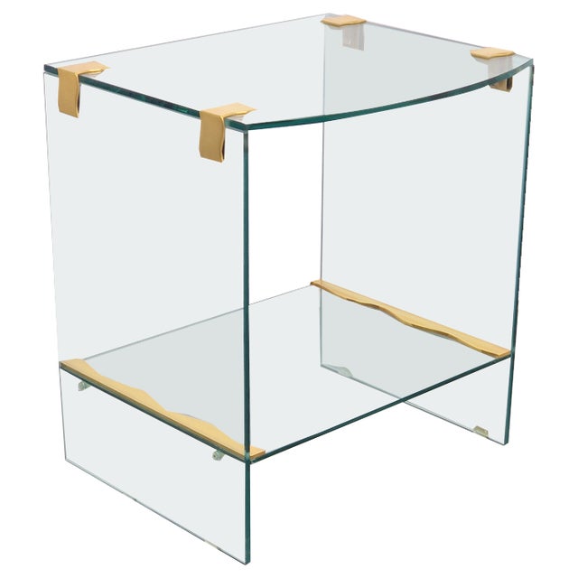 Vintage Regency Brass & Glass Side Table, 1970s For Sale