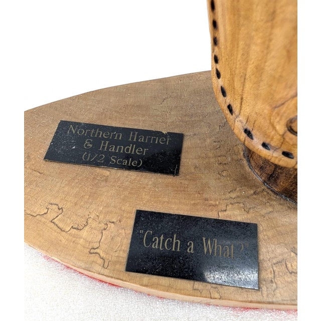 American Harrier Hawk & Gloved Handler 2003 – Carved Wooden Sculpture Signed Bradford King For Sale - Image 11 of 16