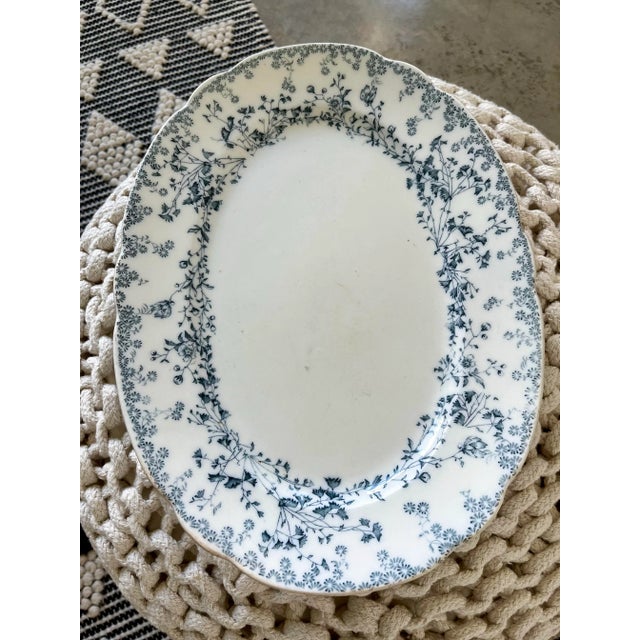 Blue Antique W. H. Grindley Blue Fern Oval Ironstone Serving Platter, England C. 1891-1914 For Sale - Image 8 of 9