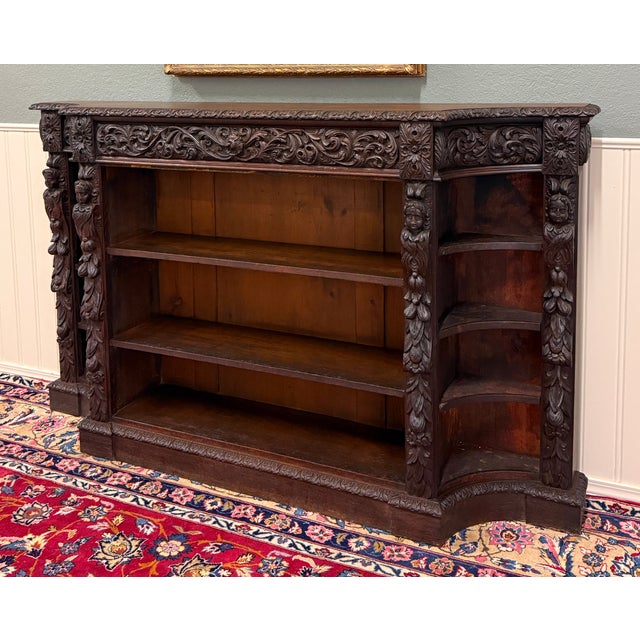Antique French Renaissance Revival Style Carved Bookcase Bookshelf Oak c.1890s For Sale - Image 17 of 18