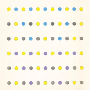 Reproduction Minimalist Color Dots in Yellow, Blue, & Purple Original Print