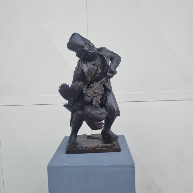 Sculpture of a Priest Strangling a Turkey, 20th Century, Bronze For Sale - Image 13 of 14