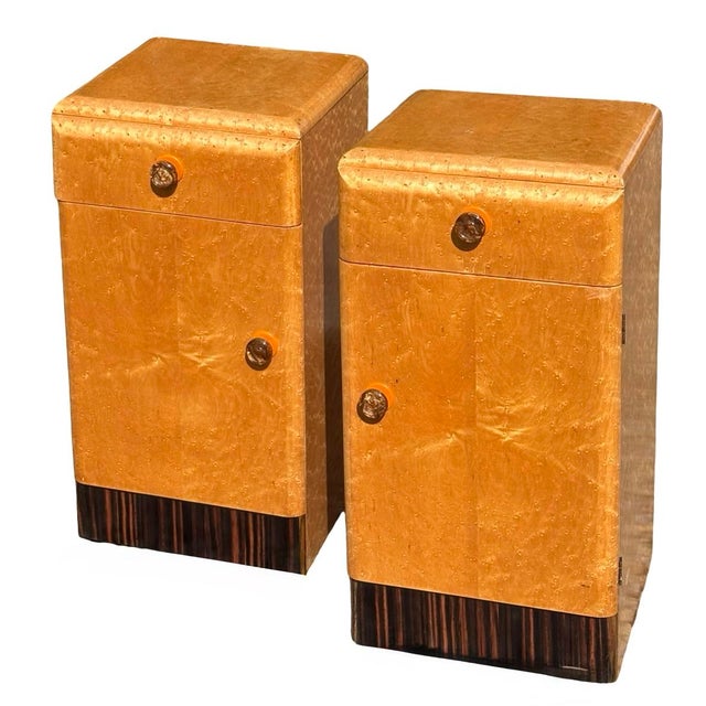 Art Deco Birds Eye Maple Bedside Tables, 1930s, Set of 2 For Sale - Image 4 of 12