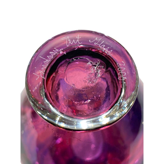 David Lindsay Art Glass Vase Hearts Pink Purple California Decor Nourot Student For Sale - Image 13 of 13