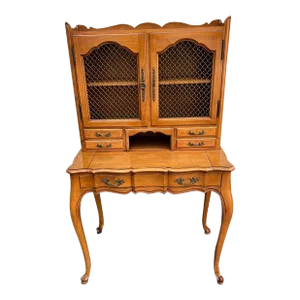French Louis XV Style Maple Bureau Step Back Writing Desk With Wide Doors