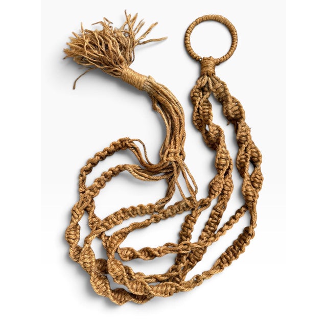 Mid 20th Century Vintage Brown Macramé Hanging Plant Holder With Tassel For Sale - Image 5 of 5