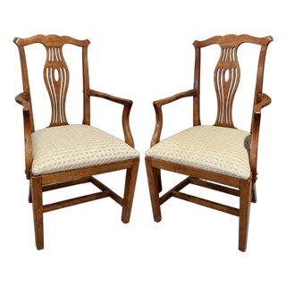 Vintage Pair of Georgian III Style Mahogany Armchairs With Upholstered Seats For Sale