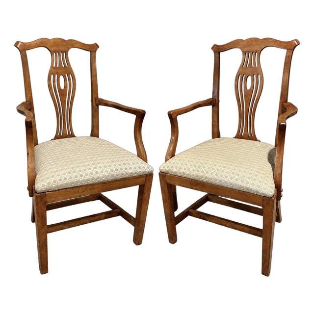 Vintage Pair of Georgian III Style Mahogany Armchairs With Upholstered Seats For Sale