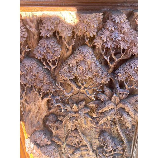 Brown Hand Carved Fisherman Wood Relief Wall Hanging For Sale - Image 8 of 11