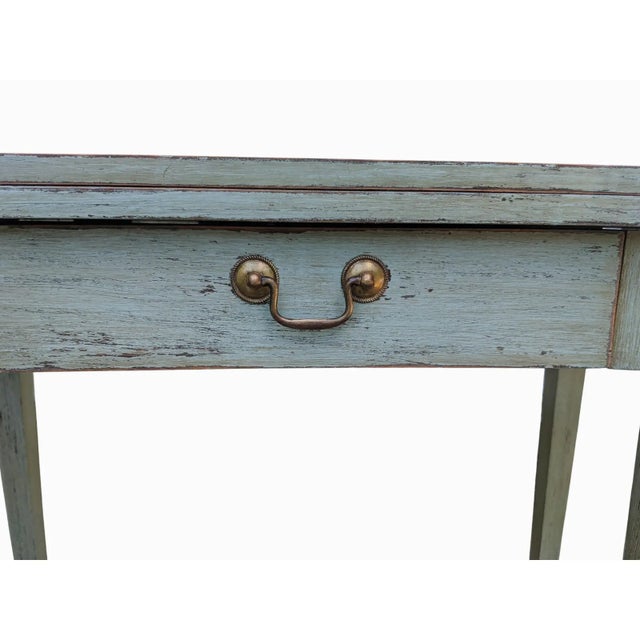 Wood Vintage Swedish Gustavian Style Distressed Green Demi Lune Table For Sale - Image 7 of 17