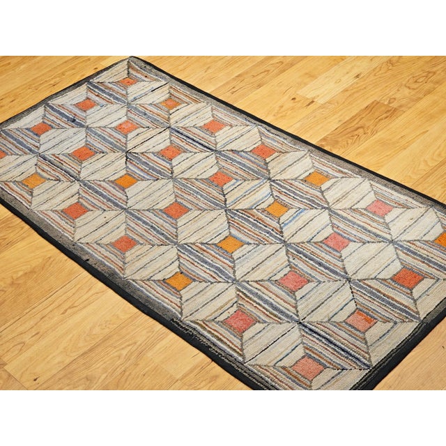 Textile Vintage American Hand Hooked Rug, Wool on Cotton, Allover Geometric Pattern, 28” X 55” For Sale - Image 7 of 10