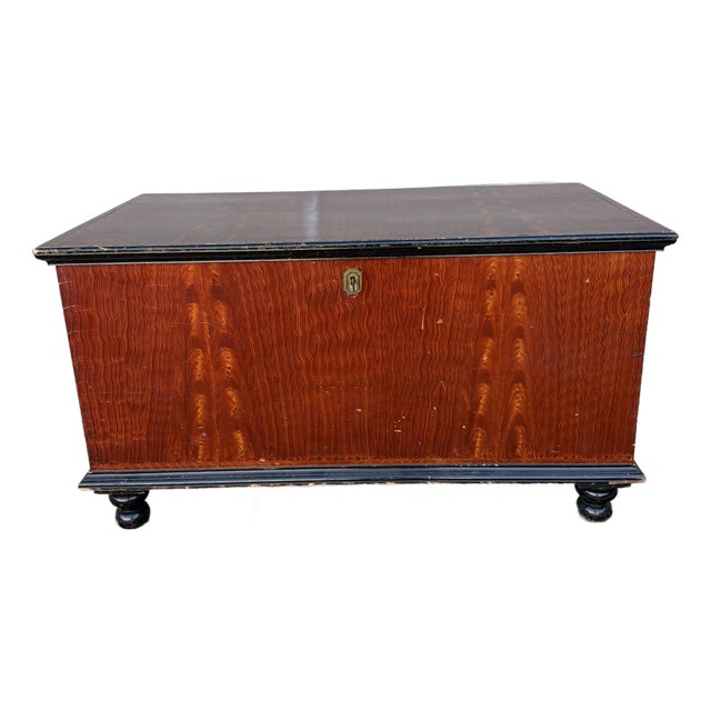 Antique 19th C. Manheim Pa Flame-Grain Painted Blanket Chest With Key For Sale