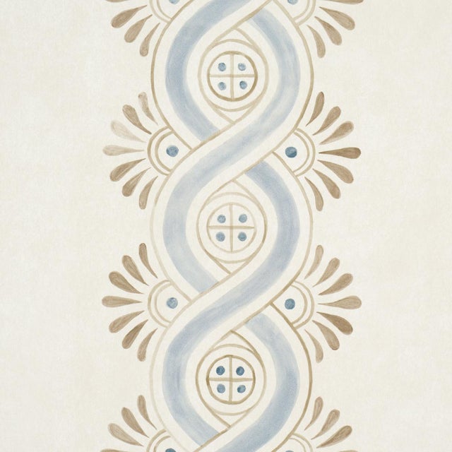 Contemporary Schumacher Leonidis Stripe Wallpaper In Blue For Sale - Image 3 of 6