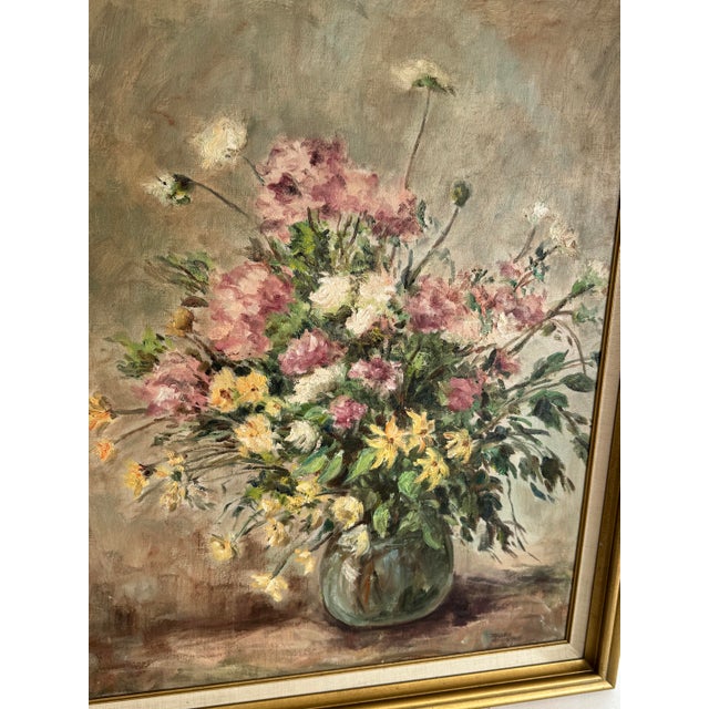 Vintage 1960s Floral Bouquet Oil Painting by Barbara Van Stappen For Sale In Boston - Image 6 of 7