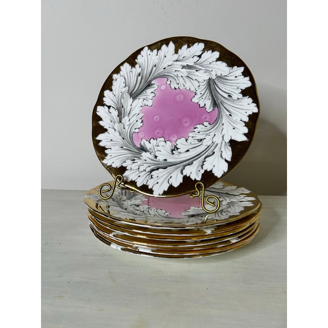 Piero Fornasetti Set of Eight Pink Splash Luster Salad/Dessert Plates For Sale - Image 4 of 12
