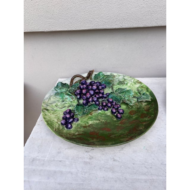 Late 19th Century 19th Century Majolica Grapes Wall Platter Longchamp For Sale - Image 5 of 7