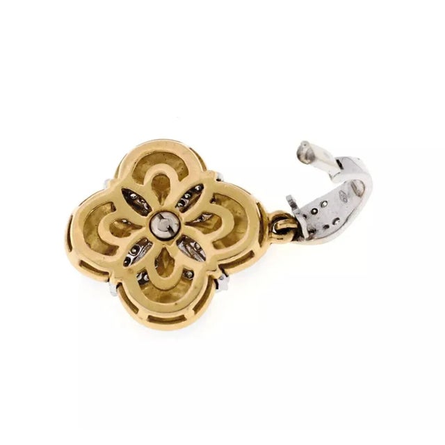 Contemporary H.Stern 18k Two Tone Diamond Blue Enamel Gold Flower Pendant For Sale - Image 3 of 4