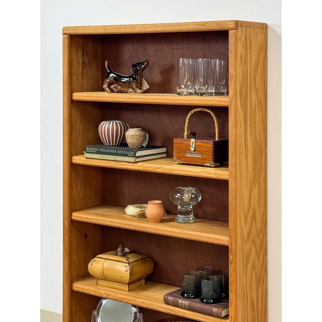 Vintage MCM Light Oak Bookshelf, Five Shelf With Rounded Edges, Rustic Bookcase For Sale - Image 10 of 13