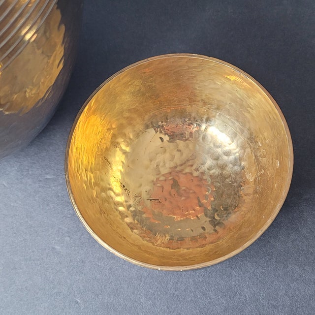1970s Large Vintage Hammered Solid Brass Urn Ginger Jar With Lid 10.75" Tall For Sale - Image 5 of 6