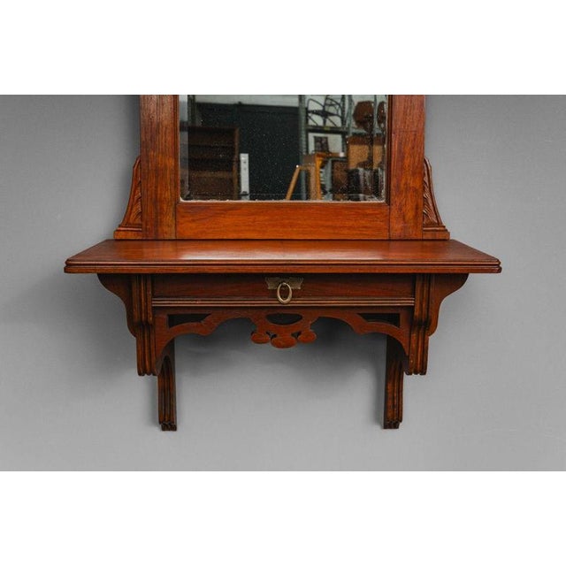 Brown Art Nouveau Wall Mirror with Console in Walnut, Early 20th Century For Sale - Image 8 of 16