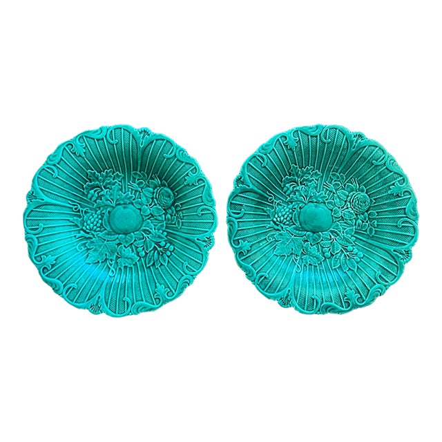 English Majolica Bowls W/ Fruit Design For Sale