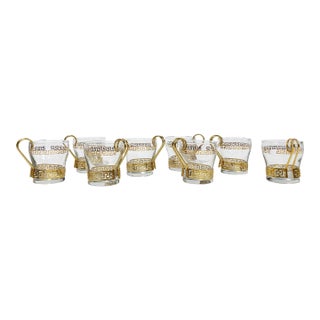 Vintage Hollywood Regency Greek Key Libby Glass Co Coffee Cups, Set of 8 For Sale
