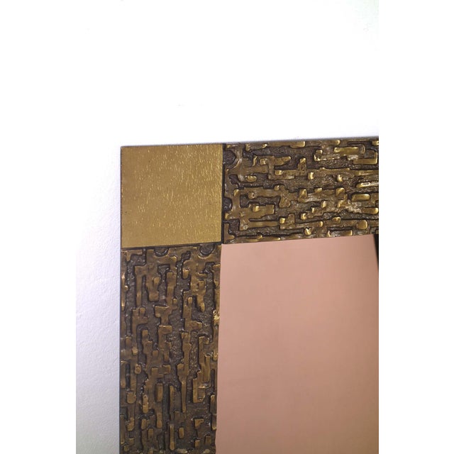 Modern Italian Bronze Art Sculpture Square Wall Mirror, 1970s For Sale - Image 4 of 12