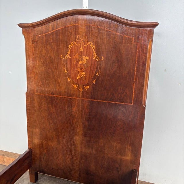 Antique Bed in Walnut Inlaid For Sale - Image 4 of 12