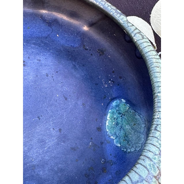 1910s Arts & Crafts Hampshire Pottery Blue & Green Matte "Peacock" Glaze Bulb Bowl For Sale - Image 12 of 17