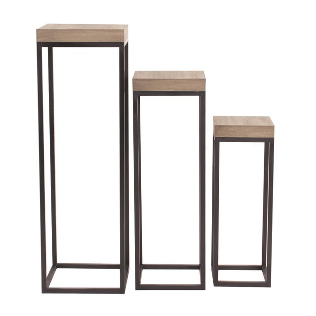 Industrial Wood & Metal Pedestals - Set of 3 For Sale - Image 3 of 7