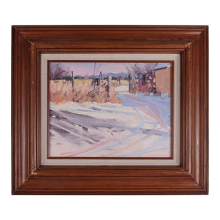 Unsigned Snowy Trail Through Gate Oil Painting For Sale