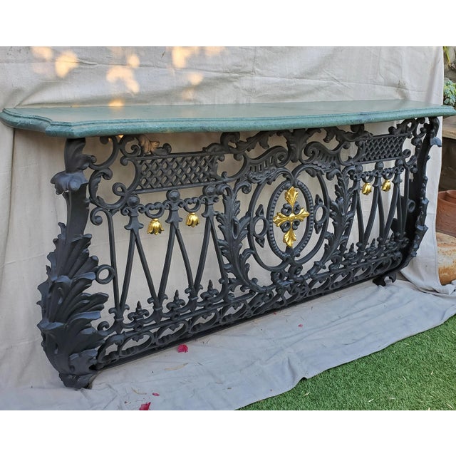 19th Century French Cast Iron Balcony Console Table With Marble Top For Sale - Image 4 of 13