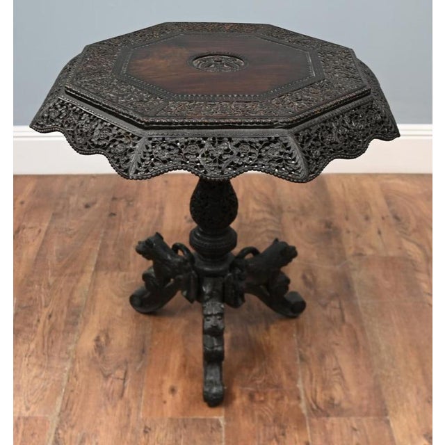 Carved Burmese Side Table Harwood Mayanmar Burma Colonial Furniture For Sale - Image 10 of 10