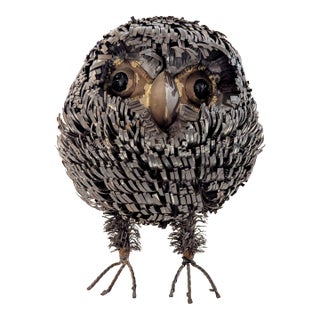 Brutalist Torch-Cut Metal Owl Sculpture For Sale