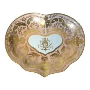 Antique Early 19th Century Derby Porcelain Kidney Shape Dish in Apricot Ground with Gilding