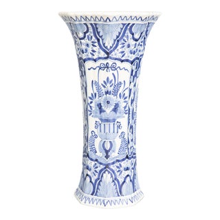 Antique 19th Century Dutch Delft Faience Floral Vase For Sale
