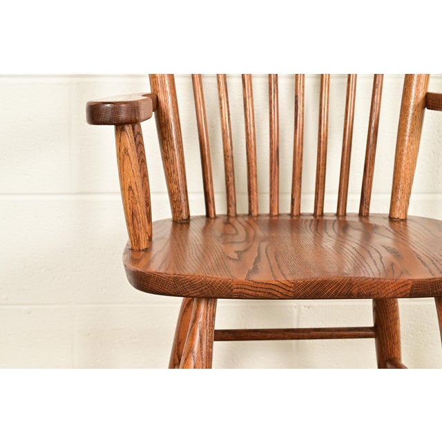 Stickley Style American Colonial Solid Oak Spindle Back Windsor Dining Chairs, Set of Six For Sale - Image 10 of 15