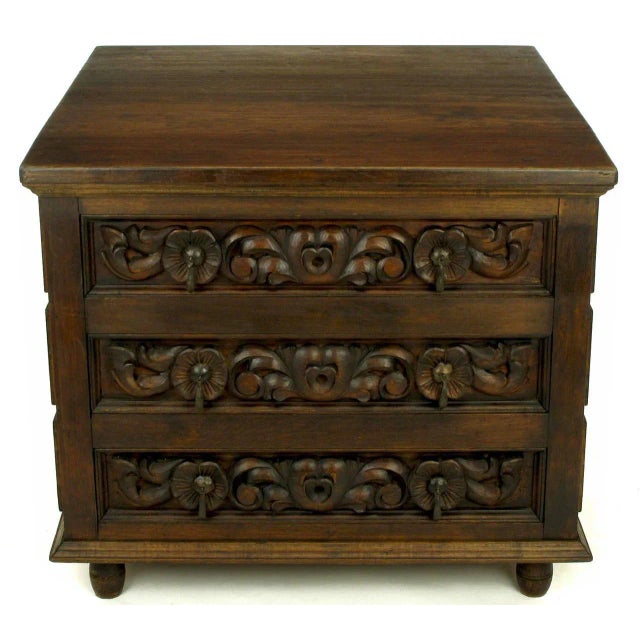 Carved on all four sides with the front being floral and the sides and back square picture frame panels. Hand-hammered...