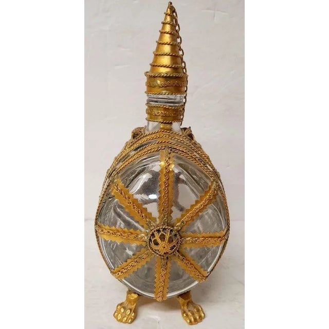 Antique Bohemian Glass and Gold Gilt Metal Barrell Decanter For Sale - Image 4 of 10
