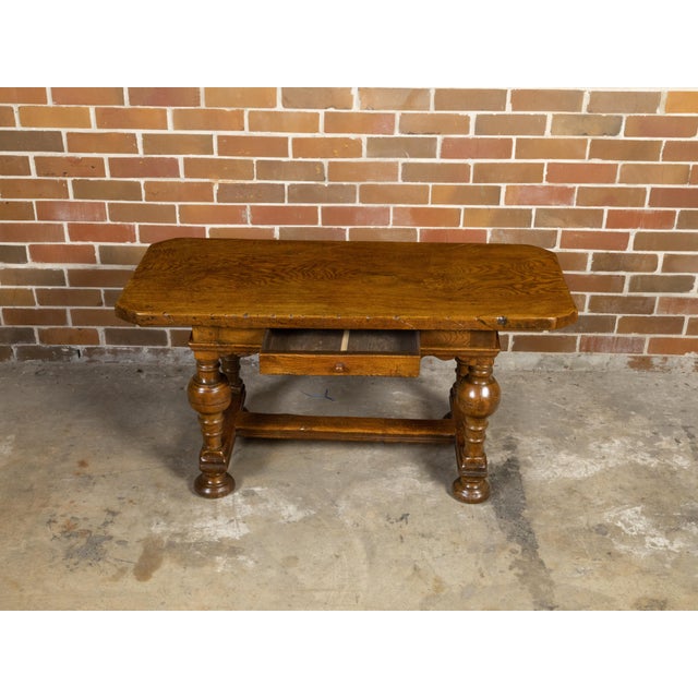 Danish Langeland Late 19th Century Oak Table With Carved Apron and Turned Legs For Sale - Image 11 of 12