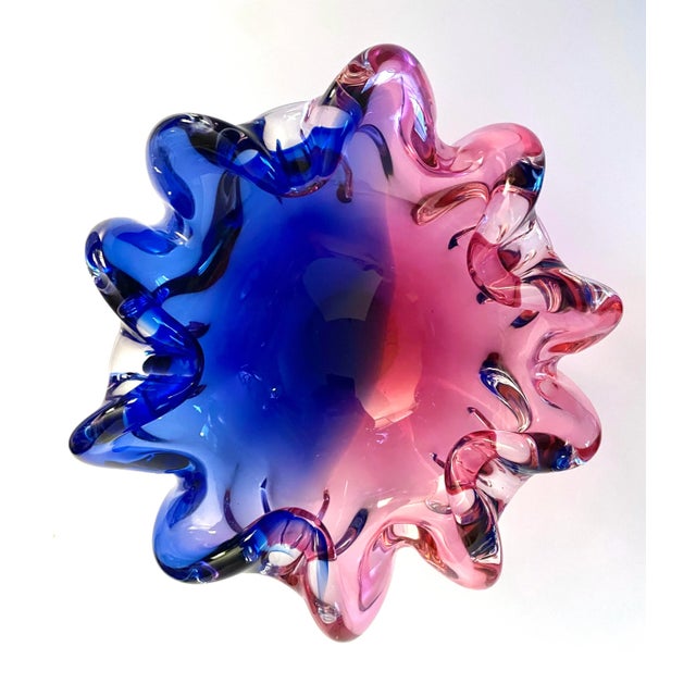Serious glass collectors take note! Gorgeous bowl of waves in Ruby Pink and Purple hand blown by Master Glassmaker Michele...