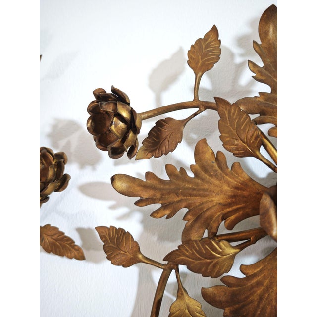 Hollywood Regency Gilded Metal Wall Lamps, Italy, 1960s, Set of 2 For Sale - Image 15 of 17