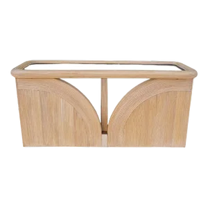 Vintage Gabriella Crespi Style Arched Pencil Reed Glass Top Mid Century Console Table