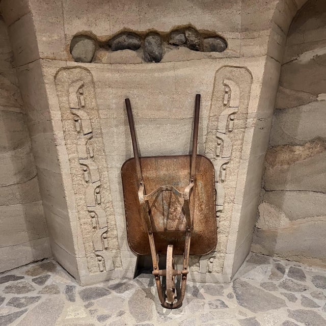 Metal Old Vintage Metal Wheelbarrow Rustic Garden Cart For Sale - Image 7 of 11