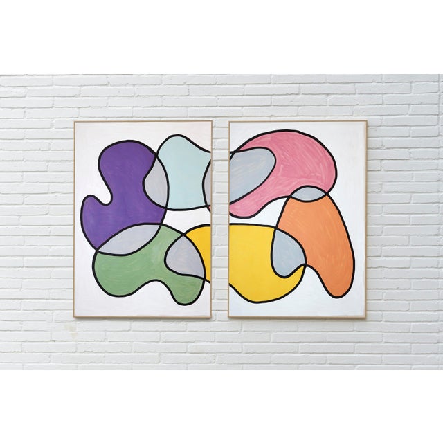 2026, Cartoon Mobile, Mid Century Modern Shapes in Playful Palette, Abstract Painting Diptych on Watercolor Paper by Ryan Rivadeneyra For Sale In Miami - Image 6 of 10