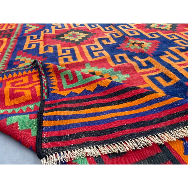 Textile Maimana Kilim Area Rug, Handwoven Wool, 7x10, Indigo & Orange For Sale - Image 7 of 12